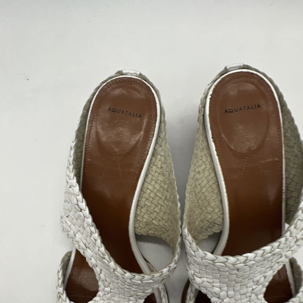 Aquatalia White Leather Woven Braided Slide Sandal Women's US 9.5 Block Heel - Picture 4 of 7